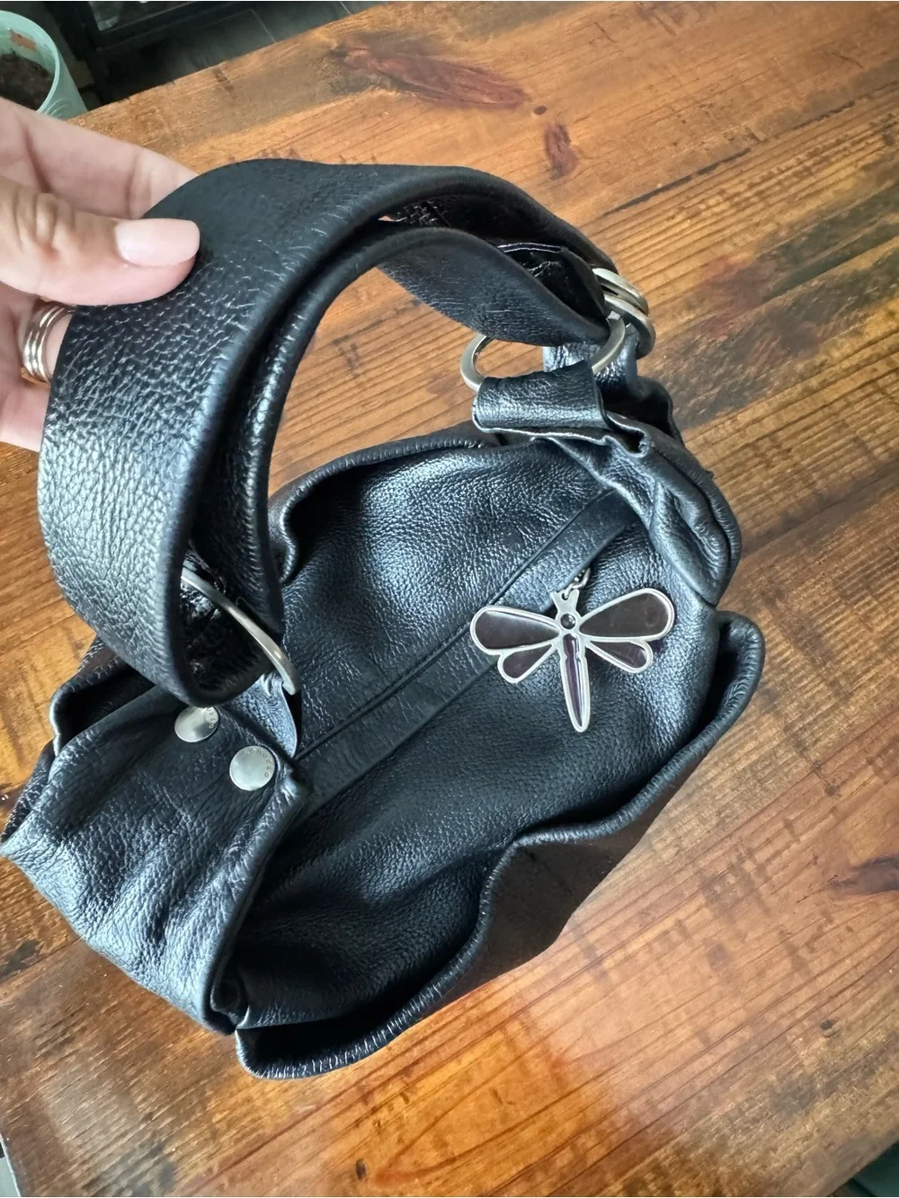 Tenorio Black Pebbled Leather Hobo Bag